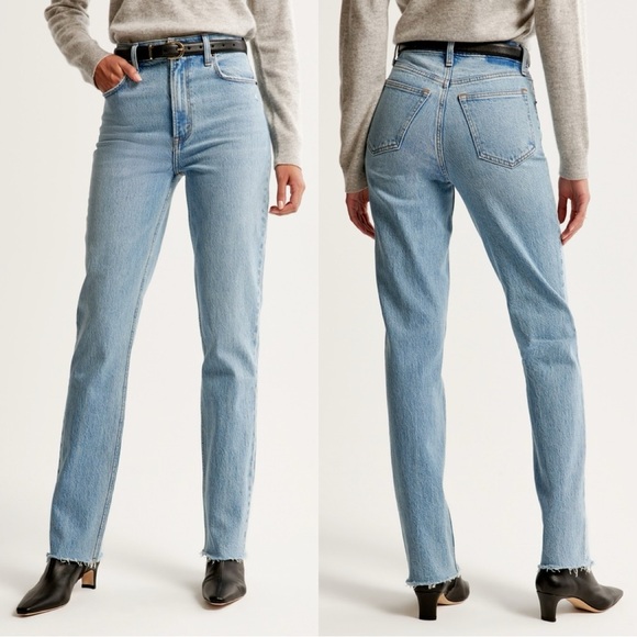Abercrombie & Fitch The 90s Straight Ultra High Rise Jean Raw Hem in Blue 29/8R - Picture 1 of 16